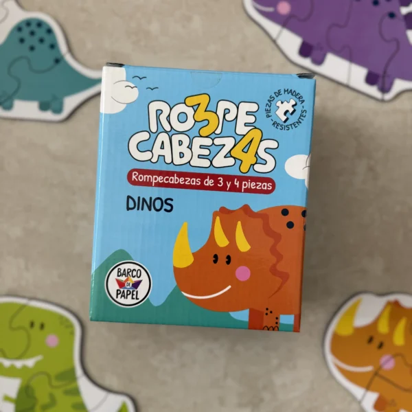 Rompecabezas Dinos 3 y 4 Piezas de Madera