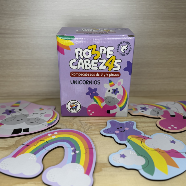 Rompe Cabezas Unicornios 3 y 4 Piezas de Madera
